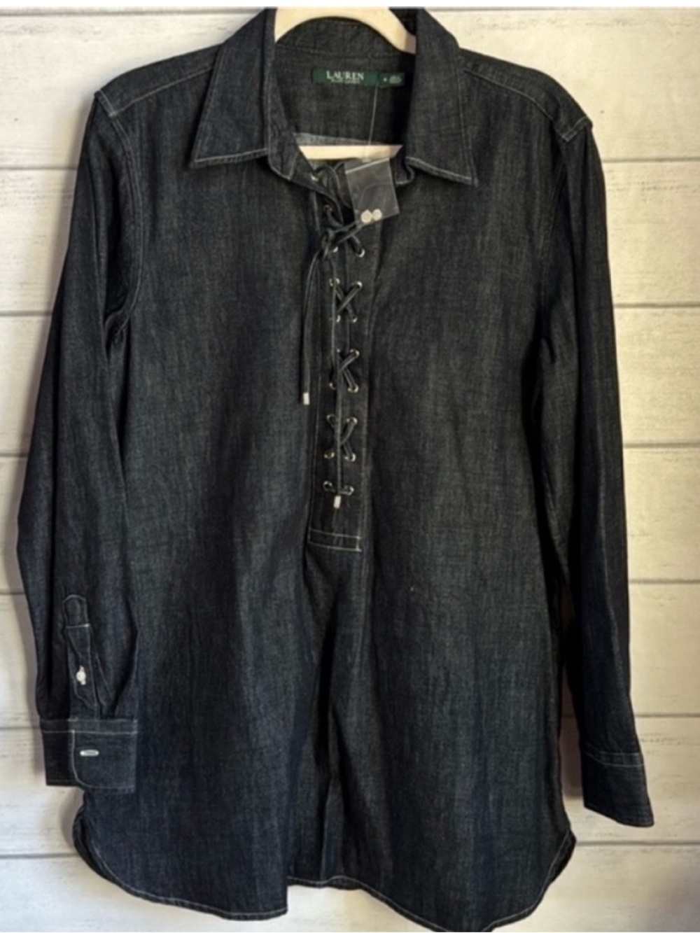 NWT Lauren Ralph Lauren Denim Lace Up Tunic